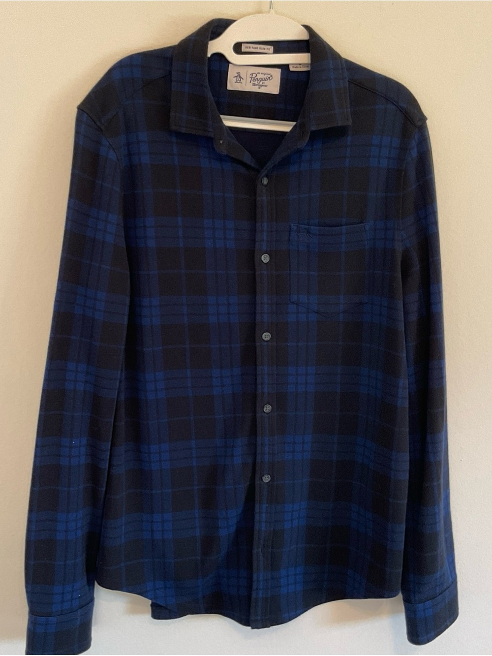 Original Penguin Blue and Black Plaid Button-Down Shirt size slim medium
